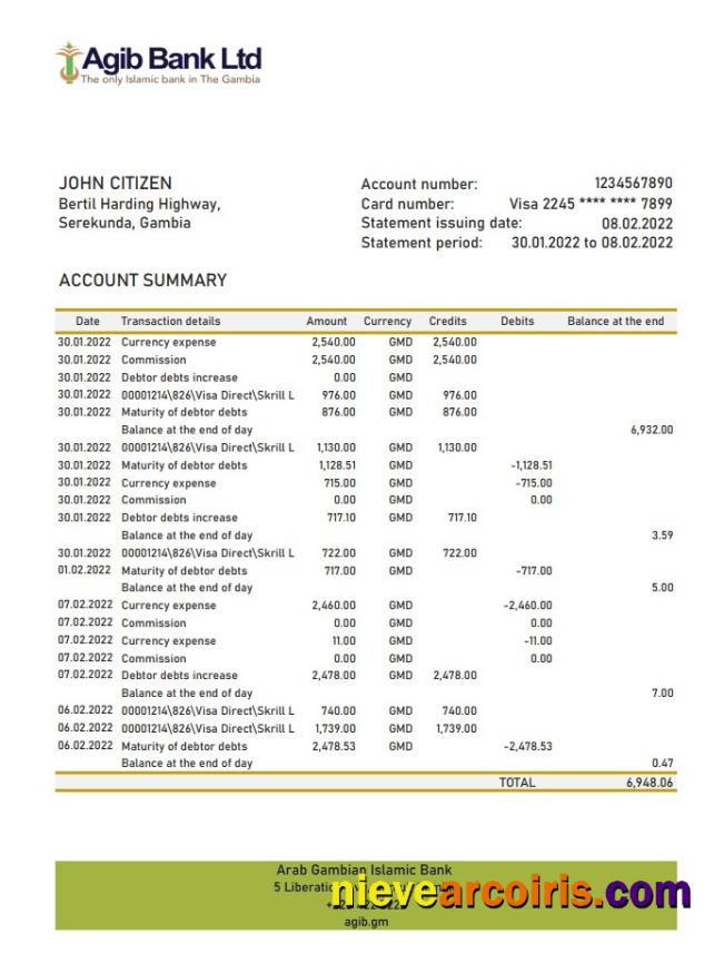 Gambia Arab Gambian Islamic Bank statement